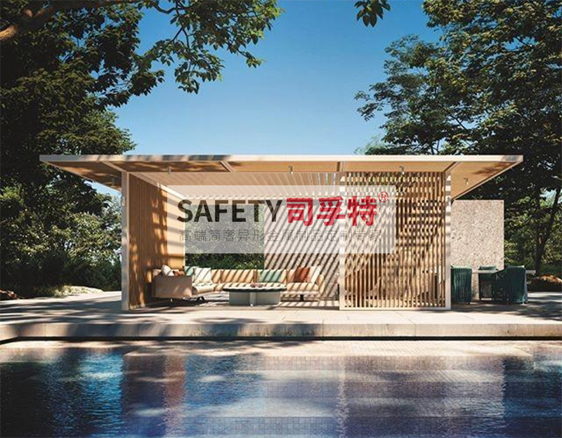 庭院景觀設(shè)計(jì)：精制不銹鋼（鋁藝）涼亭搭配智能遮陽(圖5)